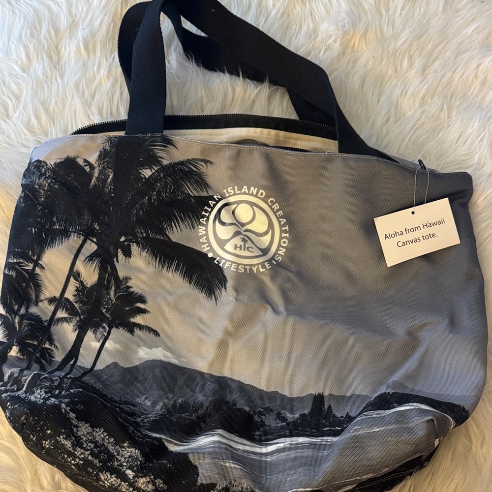 Hawaiian Island Creations (HIC) Canvas Tote Bag - Black & Gray Palm Print